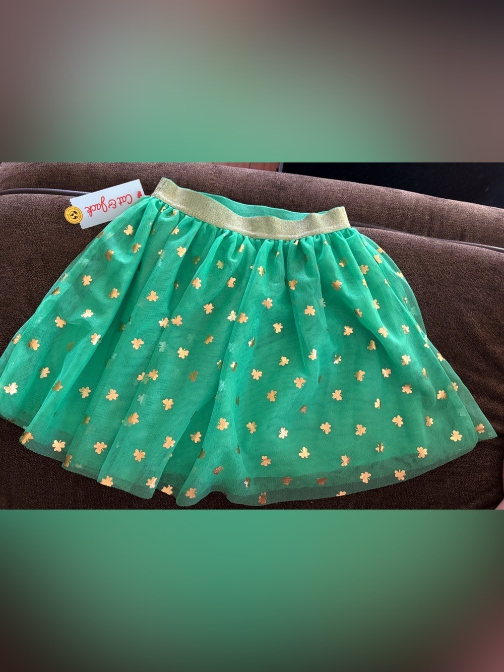Cat & Jack Girls Green Gold Shamrock Tulle Skirt Size 8 NWT